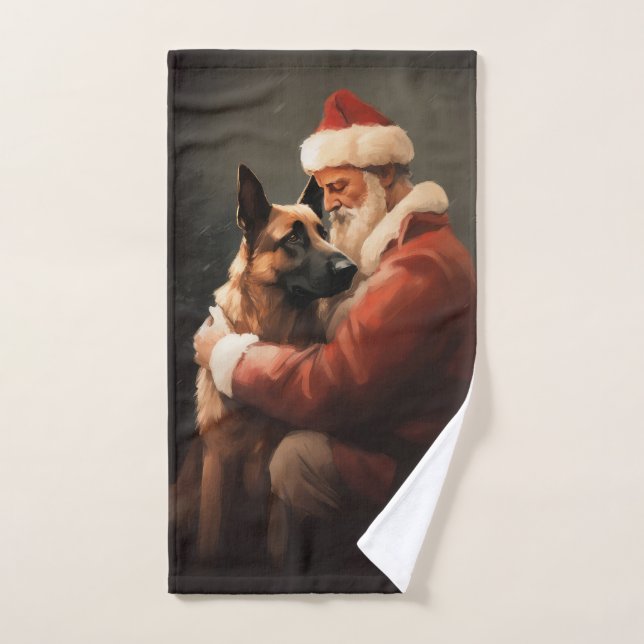 Malinoi belga con Navidades festivos de Santa Clau (Toalla de mano)