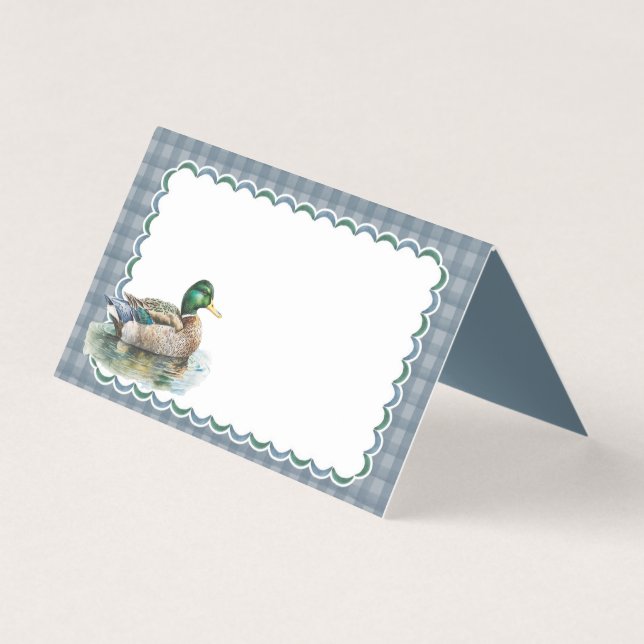 Mallard Duck Hunting Blue Gingham Boy Tarjeta de a (Anverso)