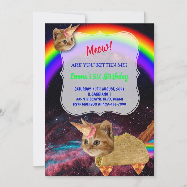 ¡MALO! Invitación a una fiesta espacial con gatito (Anverso)