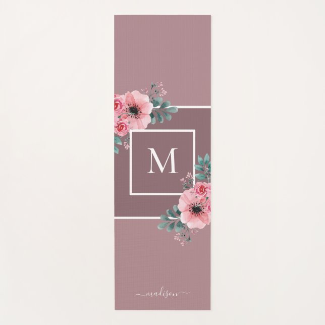 Malva | Flores acuáticas Monograma Yoga Mat (Anverso)