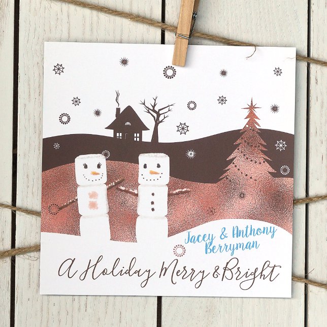 Malvaviscos y tarjeta de fotografía de chocolate (Chocolate Brown Marshmallows Snowflakes Personalized Family Christmas Cards)