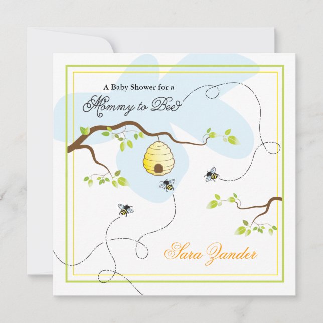 Mamá a la invitación de Baby Shower de la abeja (Anverso)