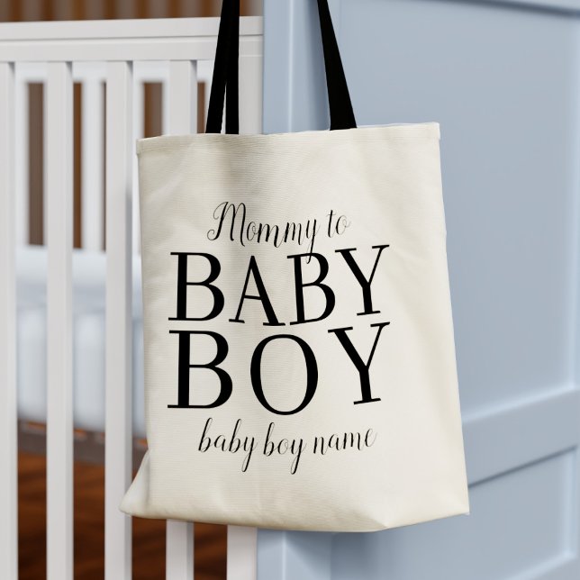 Mamá a niño nombra la bolsa de tocado de la nueva  (Just add your baby's name to this cute tote bag)