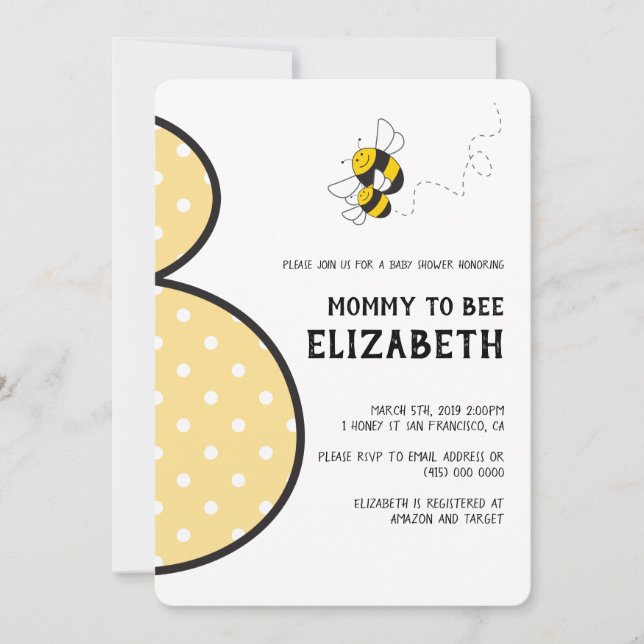 Mamá a ser abejorra invitación a la ducha de bebé (Anverso)