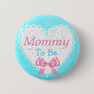 Mamá a ser botón azul y rosado de Baby Shower