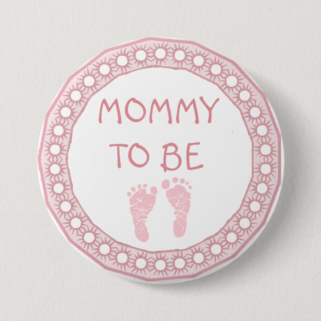 Mamá a ser botón coralino rosado de Baby Shower (Anverso)