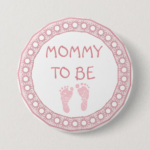 Mamá a ser botón coralino rosado de Baby Shower