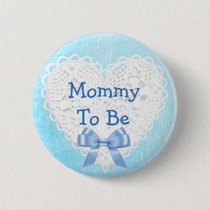Mamá a ser botón de encaje azul de Baby Shower