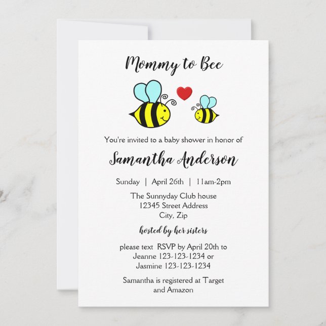 Mamá Abeja - Invitación a Baby Shower (Anverso)