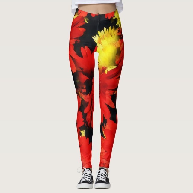 Mamá amarilla roja Flores Leggings de arte (Anverso)