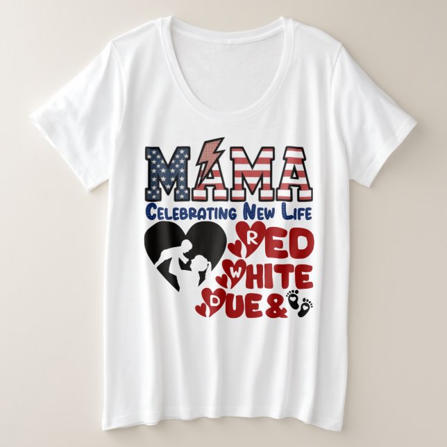 Mamá americana, blanco rojo y camiseta debida (Anverso del diseño)