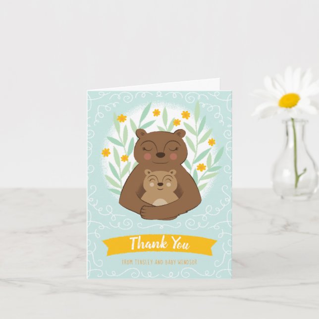 Mama Bear y Baby Boy Gracias Nota (Planta pequeña)