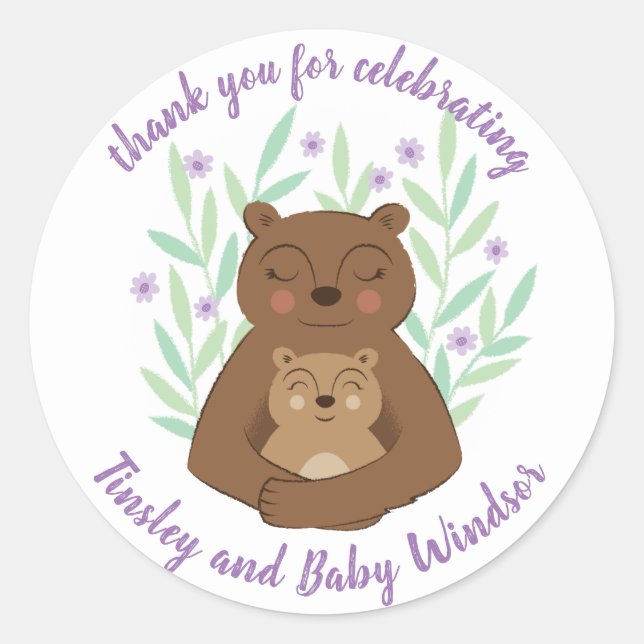 Mama Bear y Baby Personalizado Pegatina de texto (Anverso)