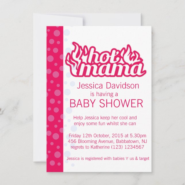 Mamá caliente, bebé ducha, invitación de puntos az (Anverso)