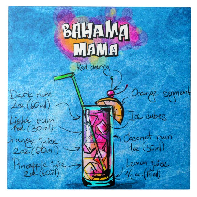 Mamá Cocktail de Bahama 6" x 6" teja de cerámica (Frente)
