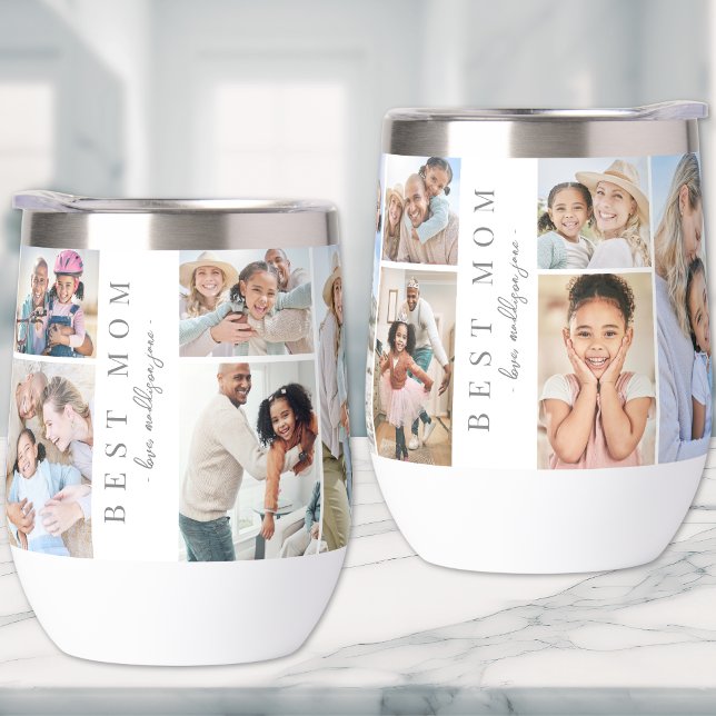 Mamá Collage de fotos (Mom Photo Collage Thermal Wine Tumbler )