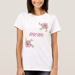 Mamá con flores rosadas camiseta básica para mujer
