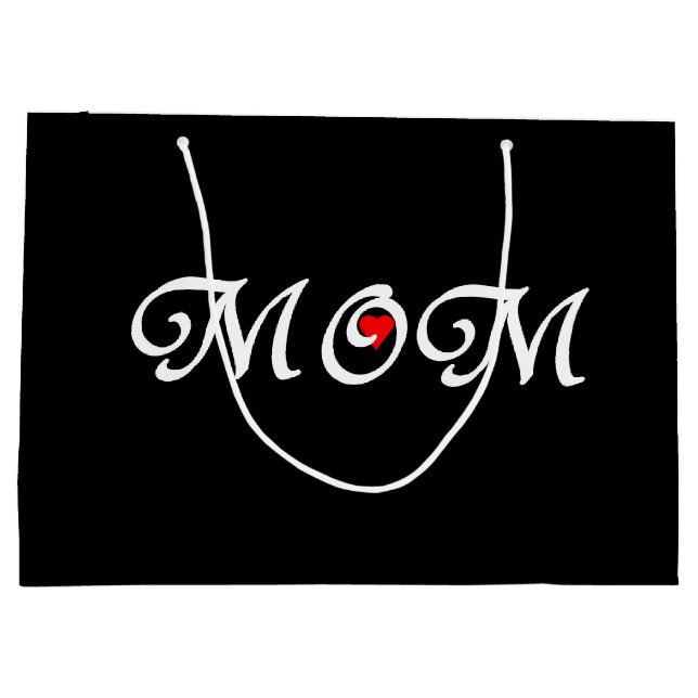 Mamá con fondo negro con bolsa de regalo de corazó (Reverso)