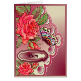 Mamá con los rosas rojos y la mariposa en la crema