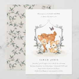 Mamá Cute Deer Fawn Escudo Floral Invitación Baby 