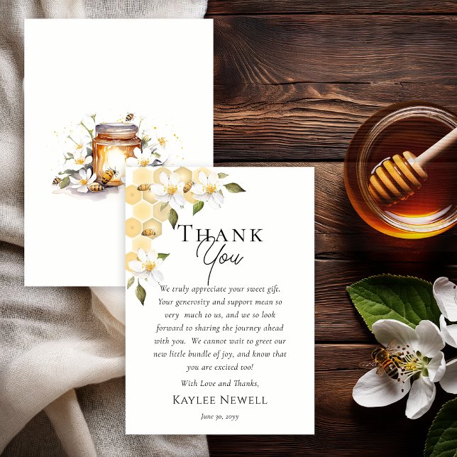 Mamá de Abeja Tarjeta de Agradecimiento para la Fi (Mama to bee thank you card with honey jar and floral bee theme design)