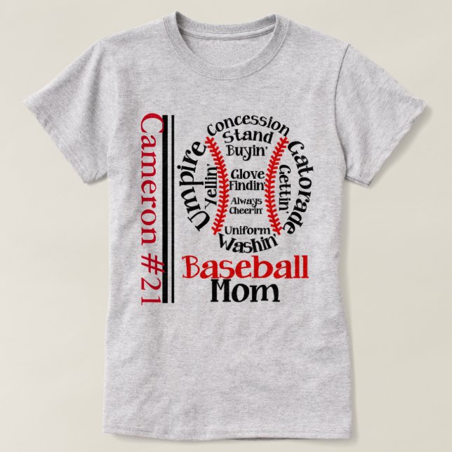 "Mamá De Béisbol" Monograma De La CAMISETA DE LAS  (Diseño del anverso)