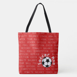 Mamá de fútbol roja por toda la bolsa de papel