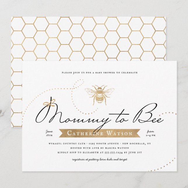 Mamá de oro para recibir la invitación de Baby Sho (Anverso / Reverso)