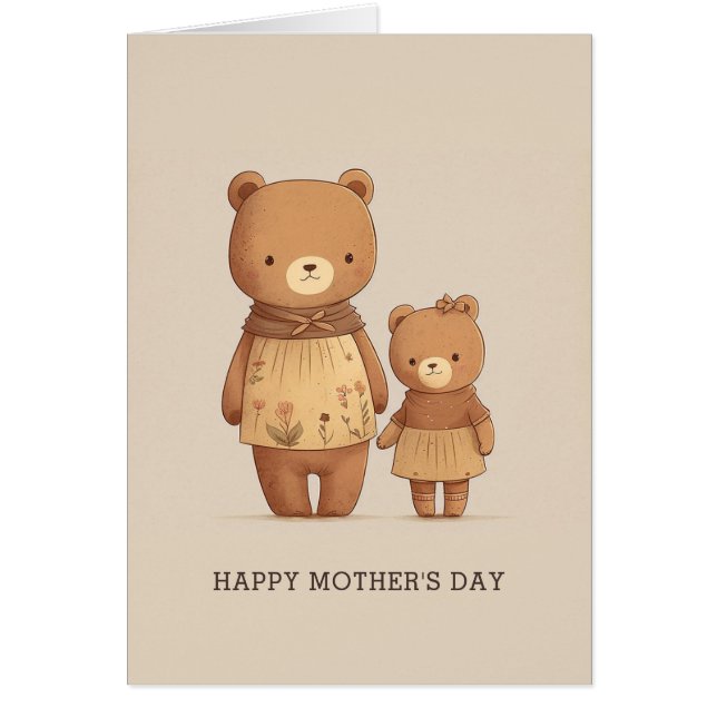 Mamá dulce Oso de peluche y animal bebé. Día de la (Frente)