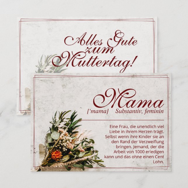 Mama - einfach unersetzlich - Bouquet (Anverso / Reverso)