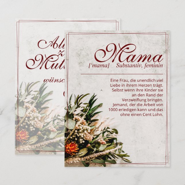 Mama - einfach unersetzlich - Bouquet (Anverso / Reverso)