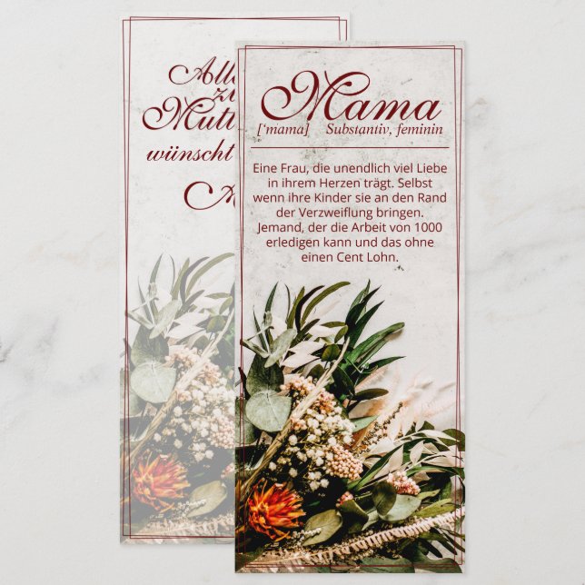 Mama - einfach unersetzlich - Bouquet (Anverso / Reverso)