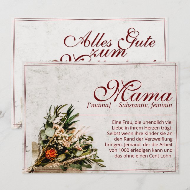Mama - einfach unersetzlich - Bouquet (Anverso / Reverso)