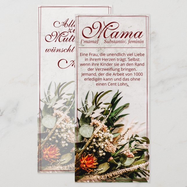Mama - einfach unersetzlich - Bouquet (Anverso / Reverso)