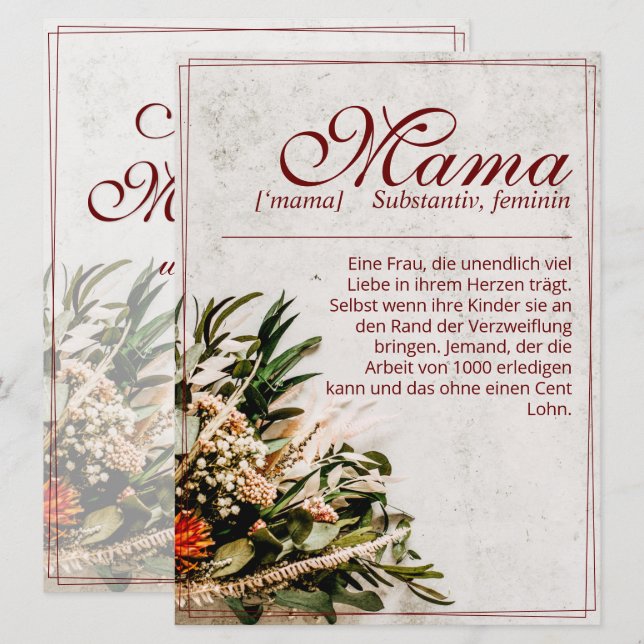 Mama - einfach unersetzlich - Bouquet (Anverso / Reverso)