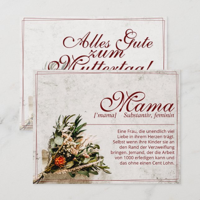Mama - einfach unersetzlich - Bouquet (Anverso / Reverso)