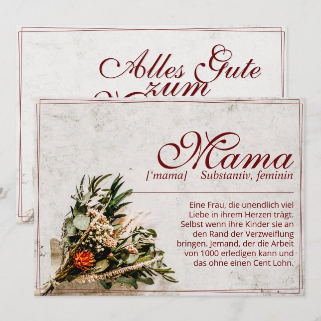 Mama - einfach unersetzlich - Bouquet (Anverso / Reverso)
