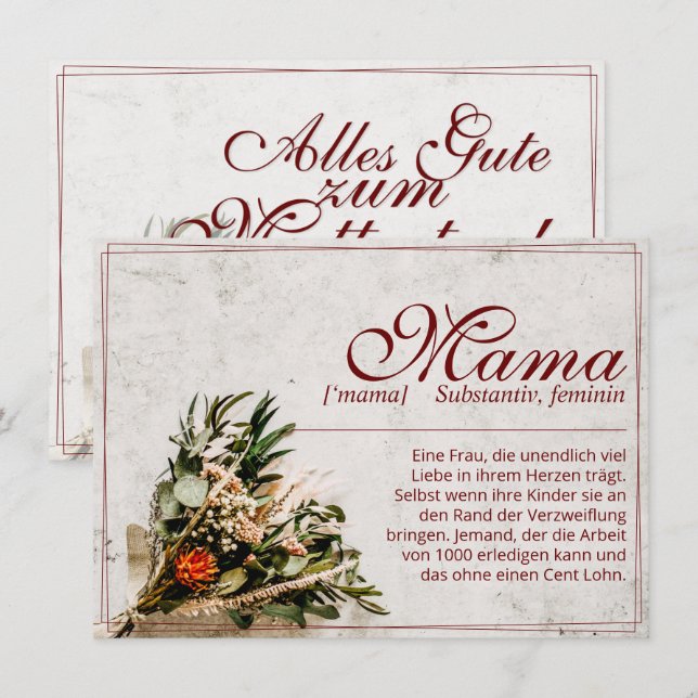 Mama - einfach unersetzlich - Bouquet (Anverso / Reverso)