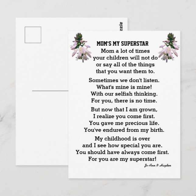 MAMÁ ES MI TARJETA DE POSTAL SUPERSTAR (Anverso / Reverso)