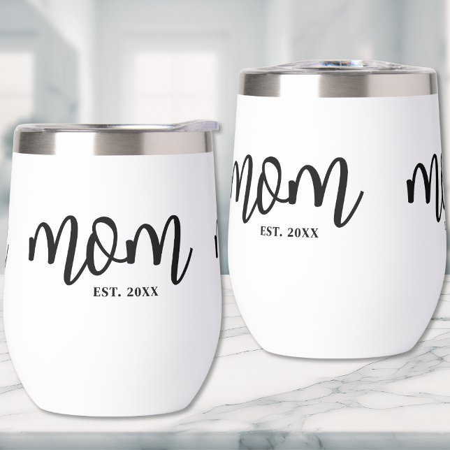 Mamá estableció escritura negra como madre (Mom Established Black Script Mother's Thermal Wine Tumbler )