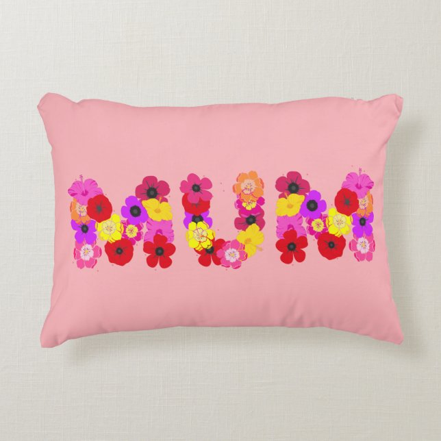 Mamá floral rosa Rubor Almohada de acento tipográf (Anverso)