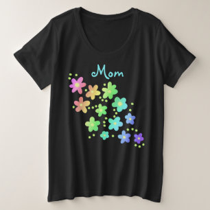 "Mamá" Flores arco iris más camiseta de tamaño