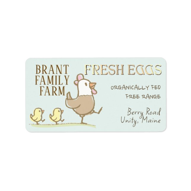 Mamá gallina y pollitas en una etiqueta de cartón  (Frente)