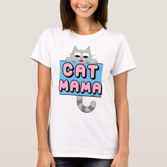 "MAMÁ GATO" Camiseta Sonriente de Gato de Dibujos  (Anverso)