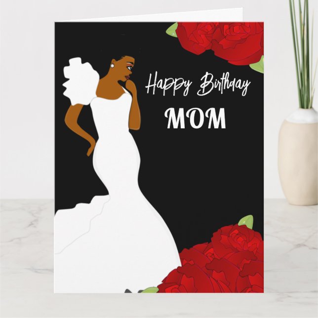 Mamá Glam Red Roses tarjeta de cumpleaños afroamer (Anverso)