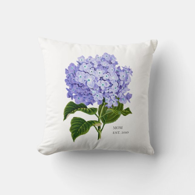Mamá Hydrangea Cojín decorativo Botánico Floral (Anverso)