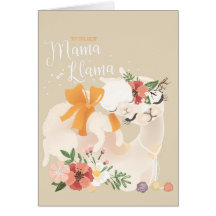 Mamá Llama con la llama del bebé y la tarjeta de