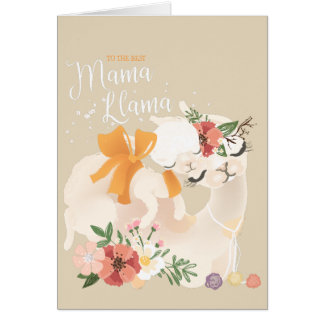 Mamá Llama con la llama del bebé y la tarjeta de