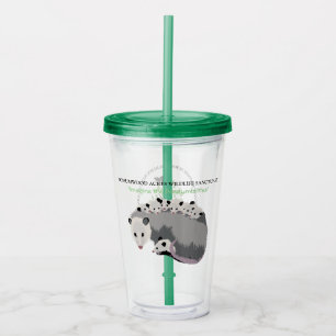 Mamá Opossum y taza y paja reutilizables de la