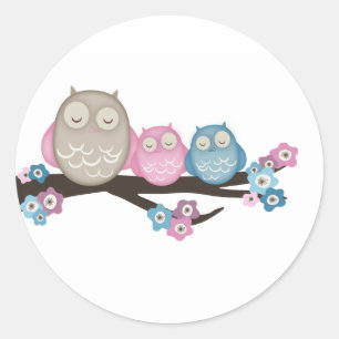 Mamá Owl y pegatinas de los gemelos {rosa y azul}